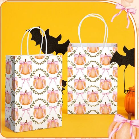 16 قطعة من Kolldenn أكياس هدايا ورقية على شكل فيونكة وردية من Kolldenn حقائب هدايا لحفلات أعياد الميلاد وعيد الميلاد مع مقابض حقائب حلوى Goodie لمستلزمات حفلات الزفاف الوردية مقاس 8.3 × 5.9 × 3.1 بوصة (فيونكة وردية صغيرة) in Kuwait