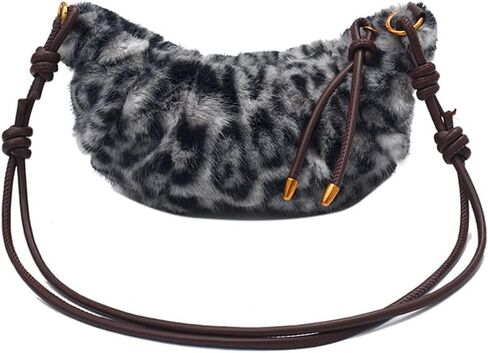 Leopard Fluffy Sling Dumpling Bag Cheetah Print Fuzzy Furry Shoulder Crossbody Crescent Bag Leopard Plush Horn Bag in Kuwait