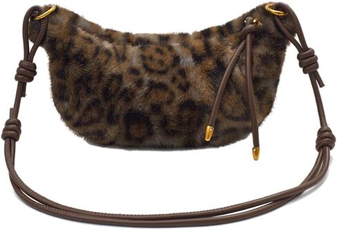 Leopard Fluffy Sling Dumpling Bag Cheetah Print Fuzzy Furry Shoulder Crossbody Crescent Bag Leopard Plush Horn Bag in Kuwait