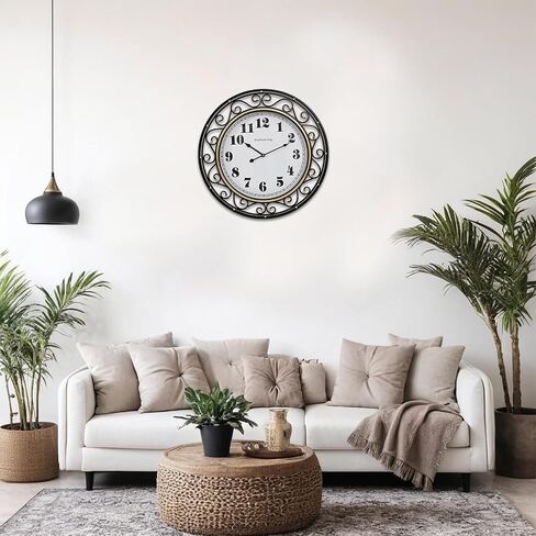 24 Inch Vintage Iron Metal Frame Wall Clock Silent, Battery Operated, Elegant Retro Decor for Living Room, Kitchen, Office, Dining Room, and Bedroom in Saudi Arabia