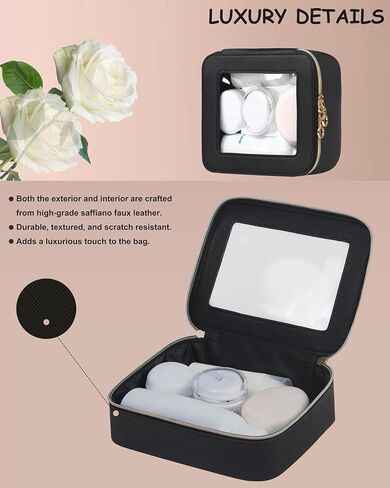 مجموعة أكياس مكياج صافية من الجلد - حقيبة مستحضرات التجميل الصافية مع سحاب ، أكياس أدوات الزينة المعتمدة من TSA الشفافة لإكسسوارات السيارات الأساسية للنساء (Pink ، S+M) in Kuwait