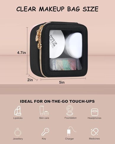 مجموعة أكياس مكياج صافية من الجلد - حقيبة مستحضرات التجميل الصافية مع سحاب ، أكياس أدوات الزينة المعتمدة من TSA الشفافة لإكسسوارات السيارات الأساسية للنساء (Pink ، S+M) in Kuwait