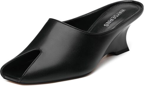 WAYDERNS Wedges Sandals for Women Peep Toe Wedge Heels Womens High Heel Sandals Square Toe Heeled Wedges Sandals Slip on Wedge Mules Open Toe Dress Heels in Saudi Arabia