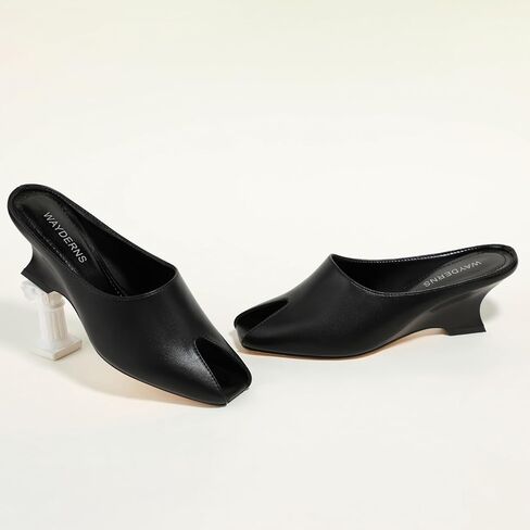 WAYDERNS Wedges Sandals for Women Peep Toe Wedge Heels Womens High Heel Sandals Square Toe Heeled Wedges Sandals Slip on Wedge Mules Open Toe Dress Heels in Saudi Arabia