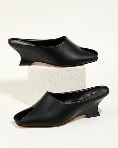 WAYDERNS Wedges Sandals for Women Peep Toe Wedge Heels Womens High Heel Sandals Square Toe Heeled Wedges Sandals Slip on Wedge Mules Open Toe Dress Heels in Saudi Arabia
