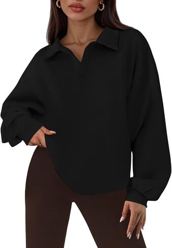 PRETTYGARDEN Oversized Sweatshirt for Women Casual Long Sleeve Polo V Neck Shirts Fleece Loose Fit Pullover Tops Fall Fashion in Saudi Arabia
