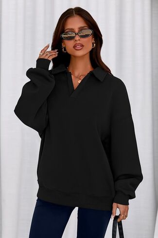PRETTYGARDEN Oversized Sweatshirt for Women Casual Long Sleeve Polo V Neck Shirts Fleece Loose Fit Pullover Tops Fall Fashion in Saudi Arabia