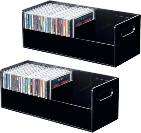 MyGift Modern Premium Clear Acrylic CD Holder Trays with Cutout Carrying Handles, Tabletop Compact Disc Jewel Case Media Storage Organizer Racks, Set of 2 in Kuwait