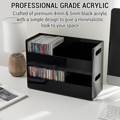 MyGift Modern Premium Clear Acrylic CD Holder Trays with Cutout Carrying Handles, Tabletop Compact Disc Jewel Case Media Storage Organizer Racks, Set of 2 in Kuwait