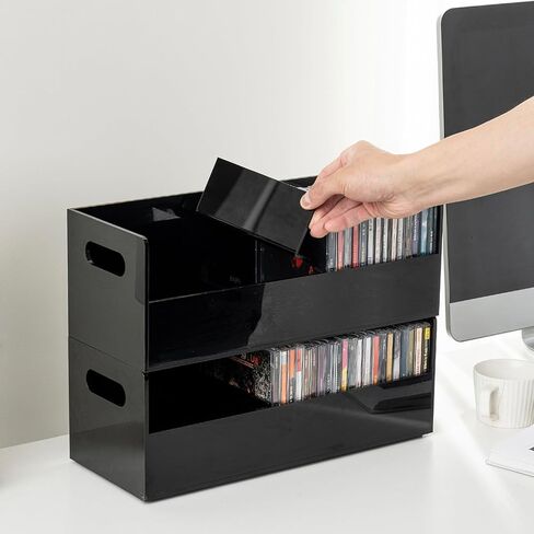 MyGift Modern Premium Clear Acrylic CD Holder Trays with Cutout Carrying Handles, Tabletop Compact Disc Jewel Case Media Storage Organizer Racks, Set of 2 in Kuwait
