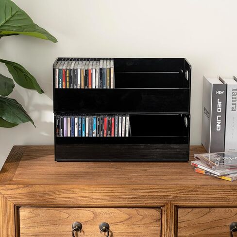 MyGift Modern Premium Clear Acrylic CD Holder Trays with Cutout Carrying Handles, Tabletop Compact Disc Jewel Case Media Storage Organizer Racks, Set of 2 in Kuwait