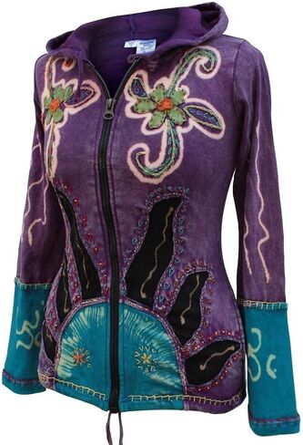 Shopoholic Fashion Women Sun Flames Floral Hippie Goth Zip Up Hooded Winter Jacket in Kuwait