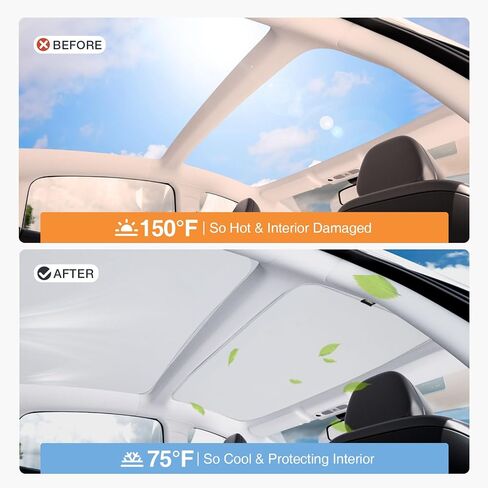 Tesla Model Y Sunshade Roof, Nano Ice-Crystal Coatings Never Sag Sunroof Sun Shade, Anti-UV Heat Insulation Foldable Glass Roof Sunshade with Storage Bag for Model Y Accessories 2020-2025 in Saudi Arabia