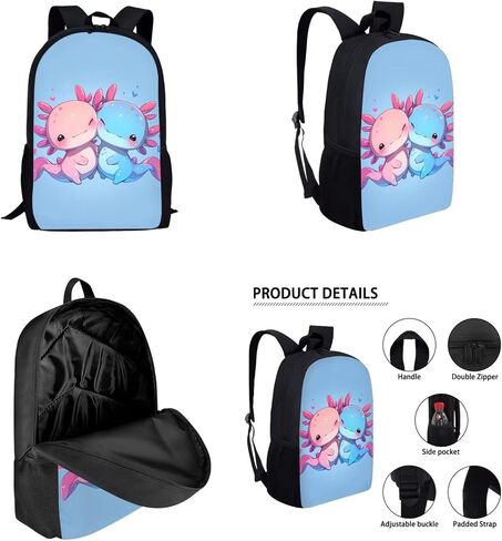 Kawaii Axolotl School Backpack for Girls 10-12 with Lunch Box Salamander Kids Bookbag Lunchbox Elementary Student Book Bag for Girls 8-10/6-8 Lunch Bag Pencil Case Water Bottle Holder Set in Kuwait