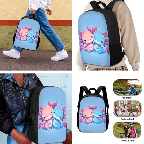 Kawaii Axolotl School Backpack for Girls 10-12 with Lunch Box Salamander Kids Bookbag Lunchbox Elementary Student Book Bag for Girls 8-10/6-8 Lunch Bag Pencil Case Water Bottle Holder Set in Kuwait