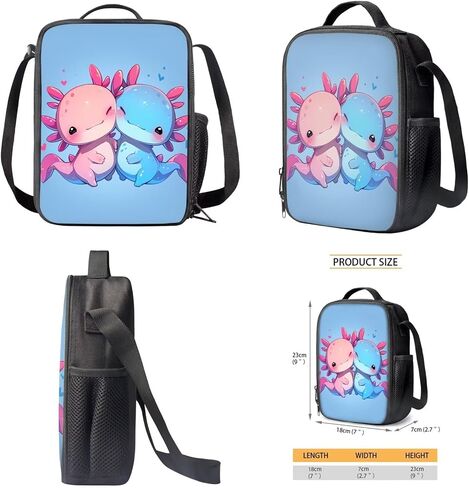 Kawaii Axolotl School Backpack for Girls 10-12 with Lunch Box Salamander Kids Bookbag Lunchbox Elementary Student Book Bag for Girls 8-10/6-8 Lunch Bag Pencil Case Water Bottle Holder Set in Kuwait