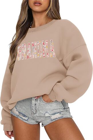 LOMON Oversized Sweatshirt for Women Long Sleeve Crewneck Sweatshirts Embroidery Pullover Sweater Graphic Fleece Tops in Saudi Arabia