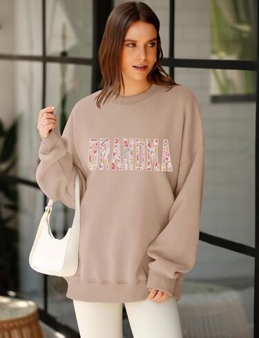 LOMON Oversized Sweatshirt for Women Long Sleeve Crewneck Sweatshirts Embroidery Pullover Sweater Graphic Fleece Tops in Saudi Arabia