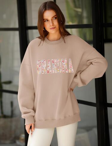 LOMON Oversized Sweatshirt for Women Long Sleeve Crewneck Sweatshirts Embroidery Pullover Sweater Graphic Fleece Tops in Saudi Arabia