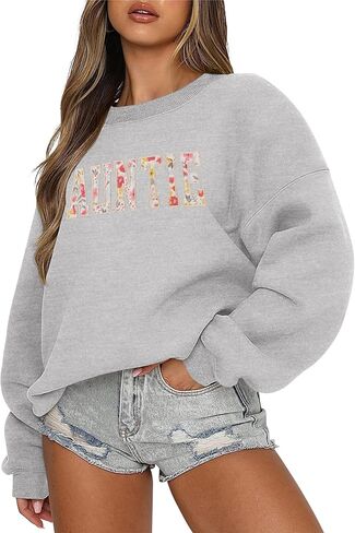 LOMON Oversized Sweatshirt for Women Long Sleeve Crewneck Sweatshirts Embroidery Pullover Sweater Graphic Fleece Tops in Saudi Arabia