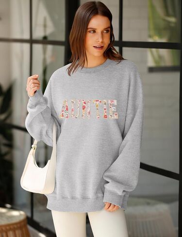 LOMON Oversized Sweatshirt for Women Long Sleeve Crewneck Sweatshirts Embroidery Pullover Sweater Graphic Fleece Tops in Saudi Arabia