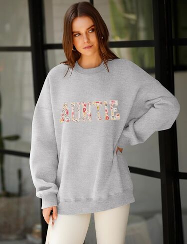 LOMON Oversized Sweatshirt for Women Long Sleeve Crewneck Sweatshirts Embroidery Pullover Sweater Graphic Fleece Tops in Saudi Arabia