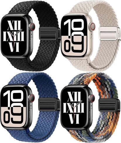 4 حزمة مضفر النطاق المغناطيسي متوافق مع نساء Apple Watch Men 49mm 46mm 45mm 44mm 42mm (2024 Series 10) 41mm 40mm 38mm ، حزام حلقة رياضية نايلون تمتد لـ IWatch Ultra 2/1 10 9 8 SE 7 6 5 3 2 1 1 1 1 in Kuwait