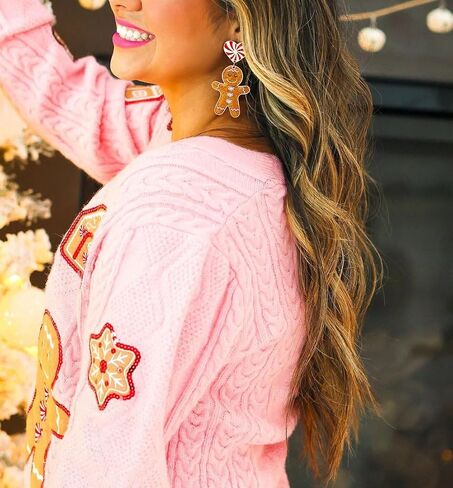 Christmas Sequin Cardigan for Women Funny Graphic Button Down Ugly Sweaters Cute Open Front Knitted Long Sleeve Top in Saudi Arabia