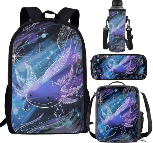 Kawaii Axolotl School Backpack for Girls 10-12 with Lunch Box Salamander Kids Bookbag Lunchbox Elementary Student Book Bag for Girls 8-10/6-8 Lunch Bag Pencil Case Water Bottle Holder Set in Kuwait