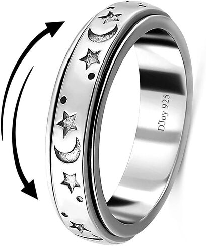 Anxiety Rings for Women 925 Sterling Silver Fidget Ring Spinner Ring Women Moon Star Platinum Plated Jewelry Stress Anxiety Relieving Promise Statement Wedding Band Birthday Gifts for Womens Men in Saudi Arabia