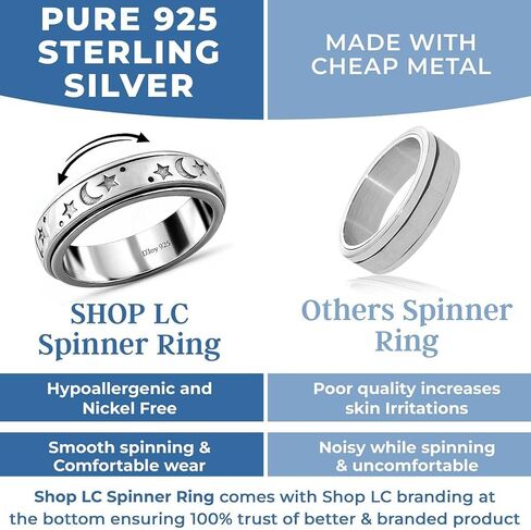 Anxiety Rings for Women 925 Sterling Silver Fidget Ring Spinner Ring Women Moon Star Platinum Plated Jewelry Stress Anxiety Relieving Promise Statement Wedding Band Birthday Gifts for Womens Men in Saudi Arabia