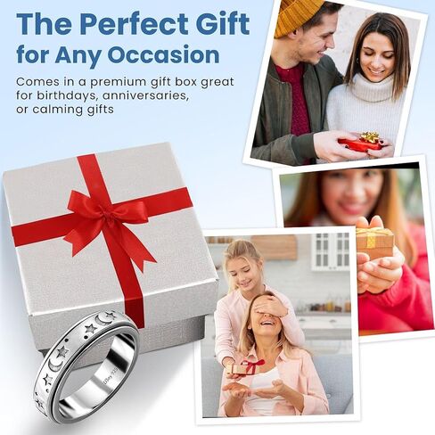 Anxiety Rings for Women 925 Sterling Silver Fidget Ring Spinner Ring Women Moon Star Platinum Plated Jewelry Stress Anxiety Relieving Promise Statement Wedding Band Birthday Gifts for Womens Men in Saudi Arabia