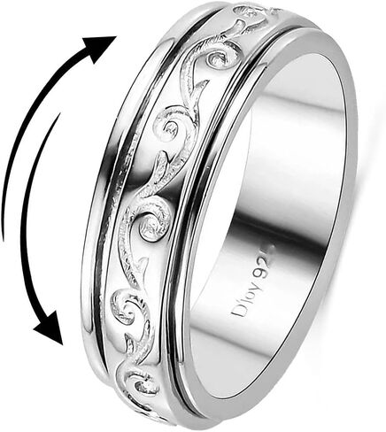 Anxiety Rings for Women 925 Sterling Silver Fidget Ring Spinner Ring Women Moon Star Platinum Plated Jewelry Stress Anxiety Relieving Promise Statement Wedding Band Birthday Gifts for Womens Men in Saudi Arabia