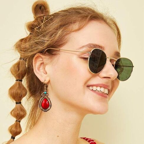 Handmade Teardrop Turquoise Earrings Necklace Set for Women Bohemia Tribal Antique Ethnic Style Earrings Delicate Teardrop Gemstone Dangle Drop Statement Earrings Western Jewelry in Saudi Arabia
