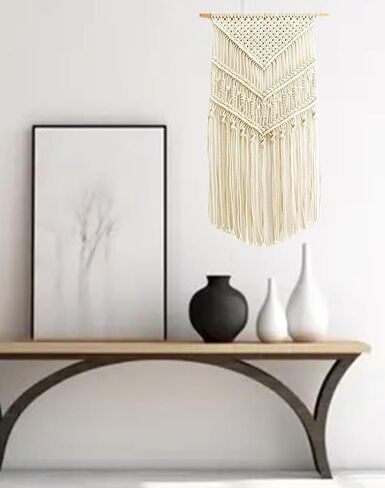 BOHOLIFE Macrame Wall Hanging Art Woven Boho Home decor, Yarn Tapestry Wall Decor for Bedroom, Nursery, Apartment, Dorm Decoration, Christmas Gift for Teen Girl Mom, 16" W x 33" L in Saudi Arabia