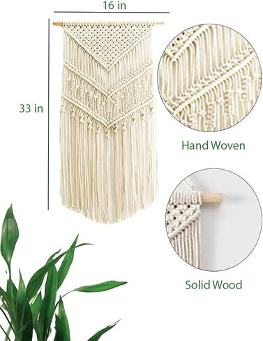BOHOLIFE Macrame Wall Hanging Art Woven Boho Home decor, Yarn Tapestry Wall Decor for Bedroom, Nursery, Apartment, Dorm Decoration, Christmas Gift for Teen Girl Mom, 16" W x 33" L in Saudi Arabia