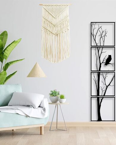 BOHOLIFE Macrame Wall Hanging Art Woven Boho Home decor, Yarn Tapestry Wall Decor for Bedroom, Nursery, Apartment, Dorm Decoration, Christmas Gift for Teen Girl Mom, 16" W x 33" L in Saudi Arabia