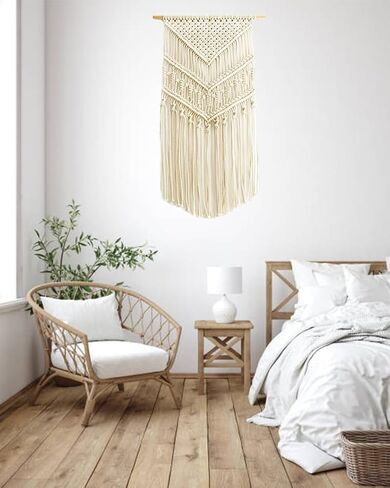 BOHOLIFE Macrame Wall Hanging Art Woven Boho Home decor, Yarn Tapestry Wall Decor for Bedroom, Nursery, Apartment, Dorm Decoration, Christmas Gift for Teen Girl Mom, 16" W x 33" L in Saudi Arabia