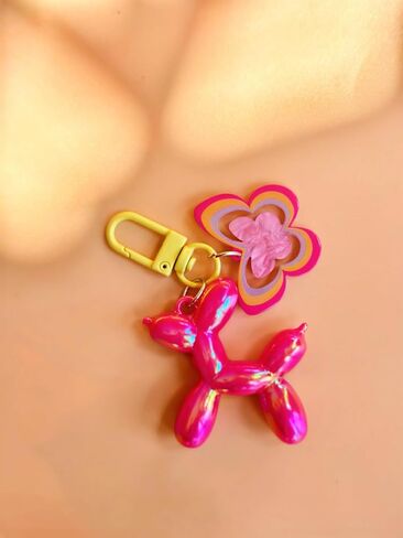 Cute Butterfly Balloon Dog Keychain, Pink Bag Charms，Aesthetic Accessories Y2K Silver Keyring for Women Car Keys Purse in Saudi Arabia
