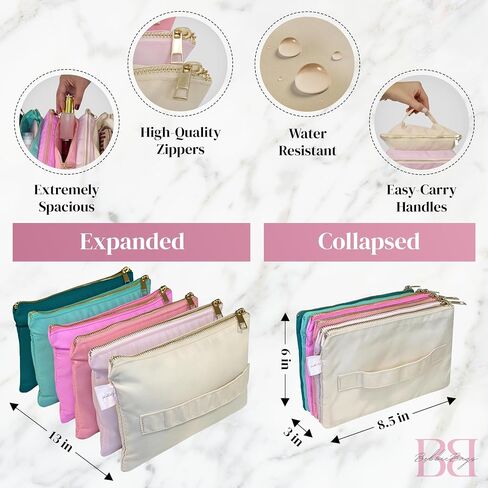 Accordion Makeup Bag, Travel Makeup Bag with 6 Compartments, Large Capacity Cosmetic Bags for Women, Toiletry Bag for Women, Makeup Organizer, Zipper Pouch Preppy Stuff in Saudi Arabia