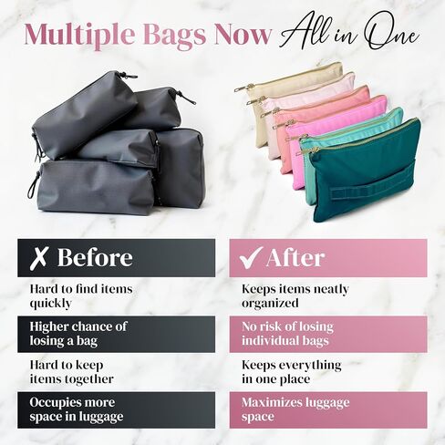 Accordion Makeup Bag, Travel Makeup Bag with 6 Compartments, Large Capacity Cosmetic Bags for Women, Toiletry Bag for Women, Makeup Organizer, Zipper Pouch Preppy Stuff in Saudi Arabia