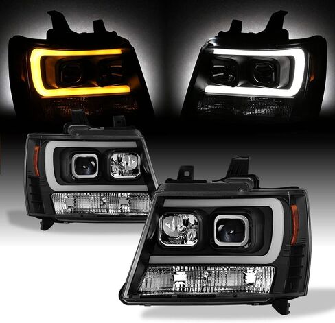 AKKON - Fits 2007-2013 Chevy Avalanche 2007-2014 Tahoe Suburban 1500/2500 C-Tube Projector Black Headlights Pair Left + Right in Saudi Arabia