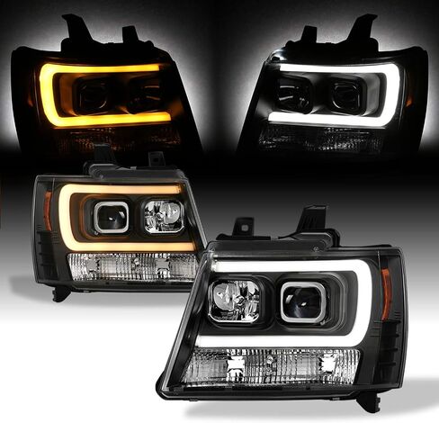 AKKON - Fits 2007-2013 Chevy Avalanche 2007-2014 Tahoe Suburban 1500/2500 C-Tube Projector Black Headlights Pair Left + Right in Saudi Arabia