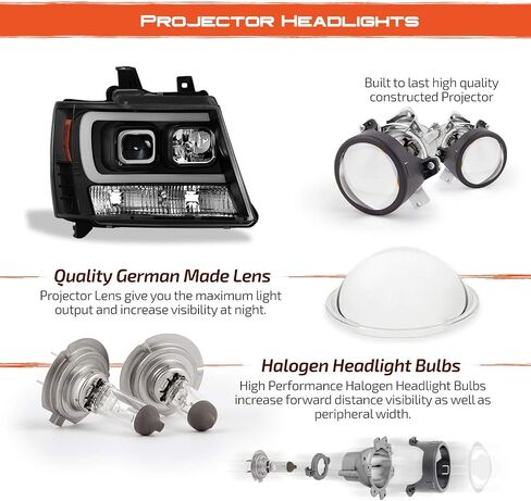 AKKON - Fits 2007-2013 Chevy Avalanche 2007-2014 Tahoe Suburban 1500/2500 C-Tube Projector Black Headlights Pair Left + Right in Saudi Arabia