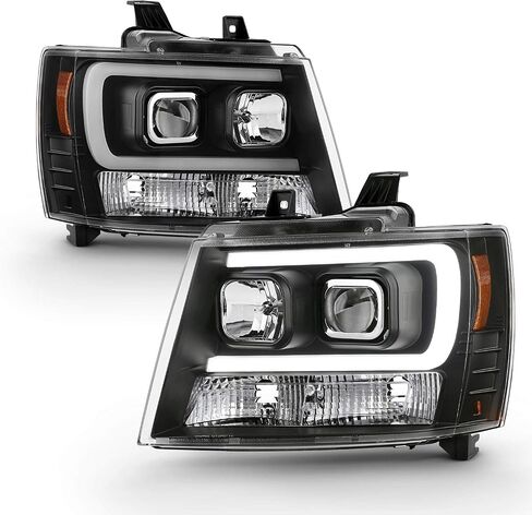 AKKON - Fits 2007-2013 Chevy Avalanche 2007-2014 Tahoe Suburban 1500/2500 C-Tube Projector Black Headlights Pair Left + Right in Saudi Arabia