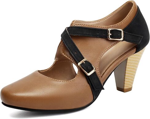 Elerhythm Women's Mary Jane 1920s Pump Heels Two Straps Classic and Retro 1950s Vintage Round Closed Toe 1940s Shoes in Kuwait