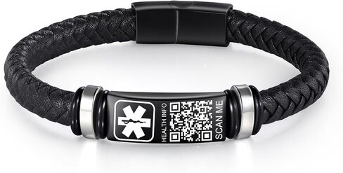 Upgraded Men's Medical Alert ID Bracelets - 7''-8'' Vintage Woven Leather Wristband With QR Code & Stainless Steel Buckle - More Space for Emergency Info in Kuwait