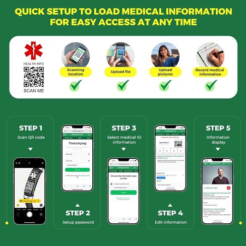 Upgraded Men's Medical Alert ID Bracelets - 7''-8'' Vintage Woven Leather Wristband With QR Code & Stainless Steel Buckle - More Space for Emergency Info in Kuwait