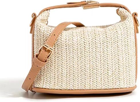 Modern Women’s Straw Crossbody Bag – Woven Summer Handbag with Long Strap, Trendy Boho Style, Lightweight Purse with Faux Leather Details, Casual Chic Shoulder Bag for Beach or City Outfits in Saudi Arabia