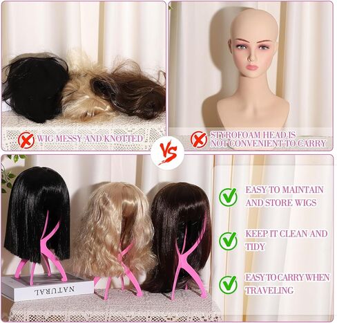 Wig Stand, Portable Wig Holder Wig Head Stand for All Wigs Travel Wig Hair Stylist Gifts for Women(black (2 pack)) in Kuwait